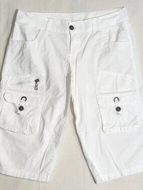 Natural Cuba women Cargo Shorts White Size 13/14 Cotton Spandex Button Pockets